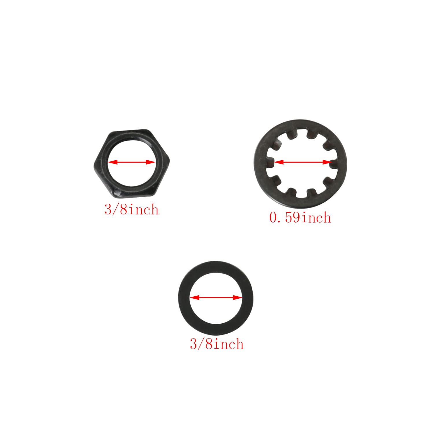 DGBRSM 4 Sets 3/8'' Guitar Nut Flat Washer and Locking Washer Metal Hex Nut for US CTS Pots and Jacks, Black